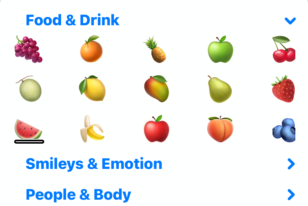 Instead of an emoji being selected the horizontal scrollbar is selected.